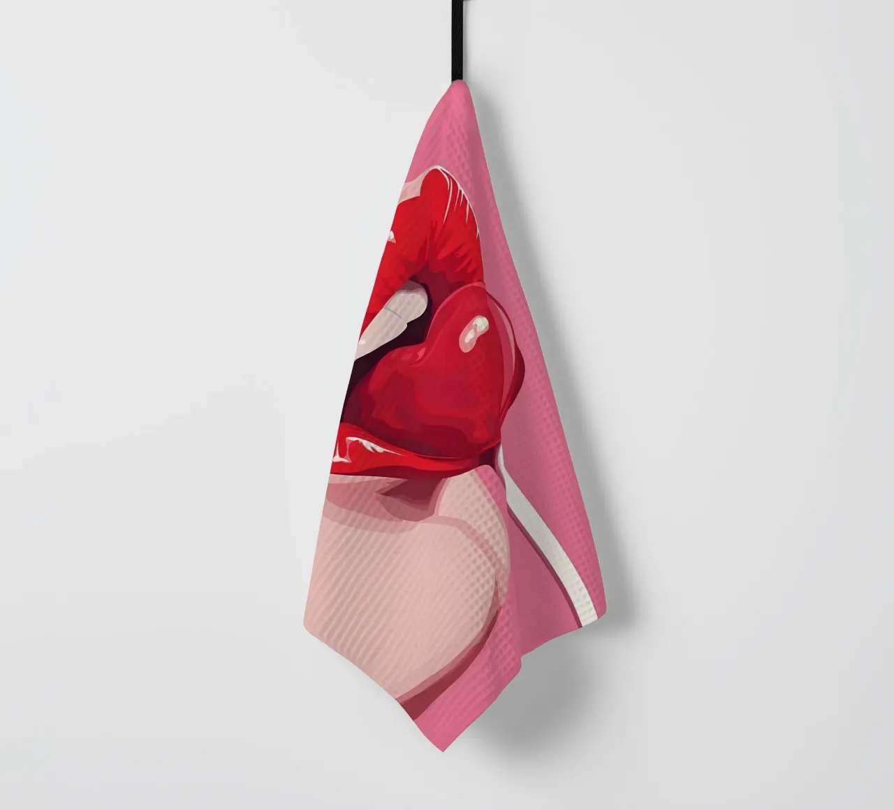 Pop Art Sweet Lips - Red Heart Lollipop Print tea towel by ClubArt