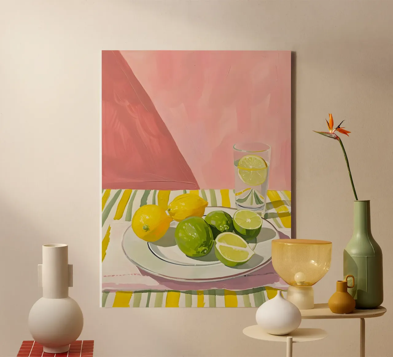 Lebendige Zitrusfruchtmischung - Modernes Stillleben Kunstdruck Leinwand mit Schattenfugenrahmen von ClubArt