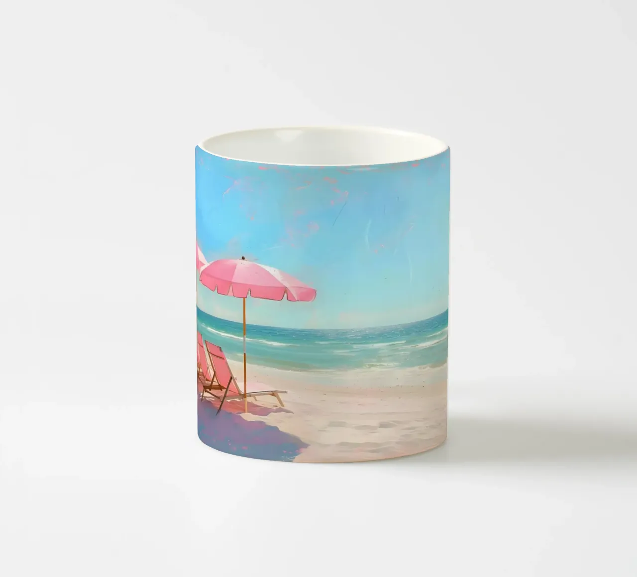 Beach Please - Roze Paraplu's Kust Kunstdruk keramische mok van ClubArt
