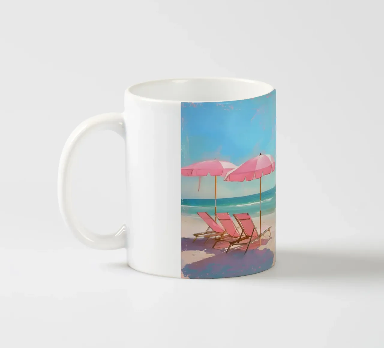 Beach Please - Roze Paraplu's Kust Kunstdruk keramische mok van ClubArt