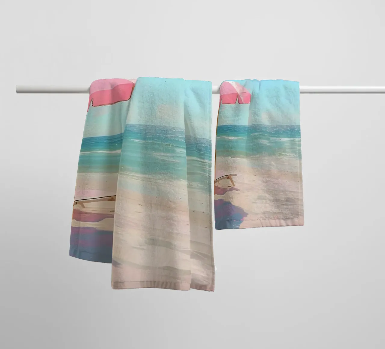 Beach Please - Roze Paraplu's Kust Kunstdruk badhanddoek van ClubArt