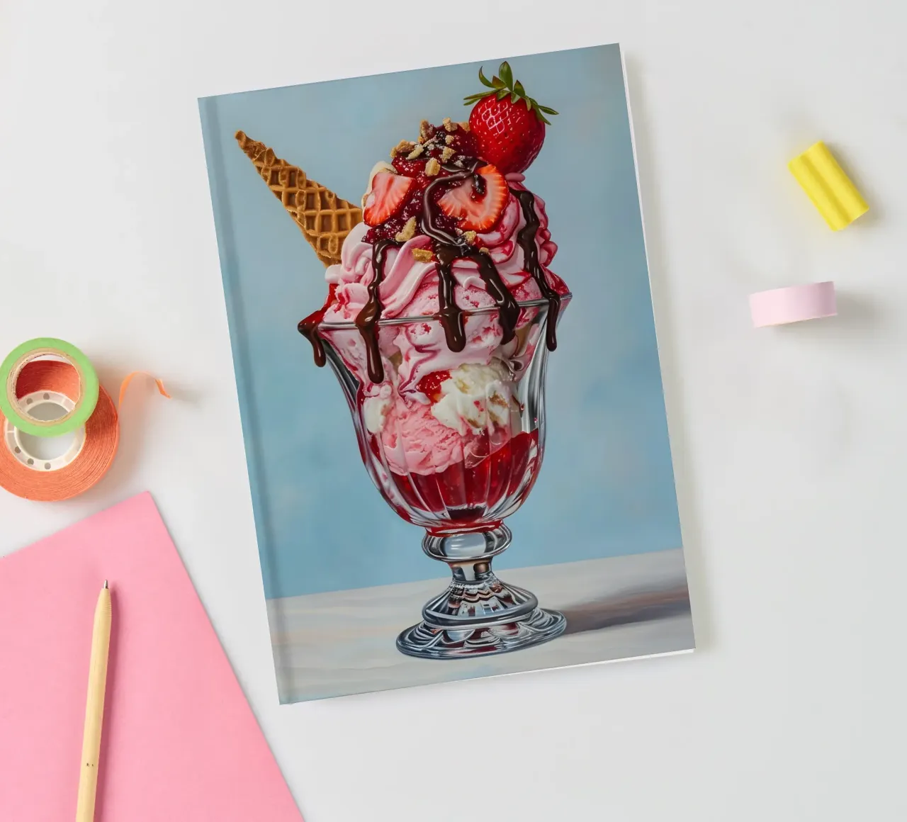Strawberry Sundae - Hyperrealistic Dessert Art Print notebook by ClubArt