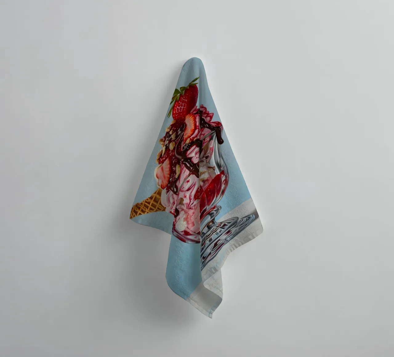 Strawberry Sundae - Hyperrealistic Dessert Art Print towel by ClubArt