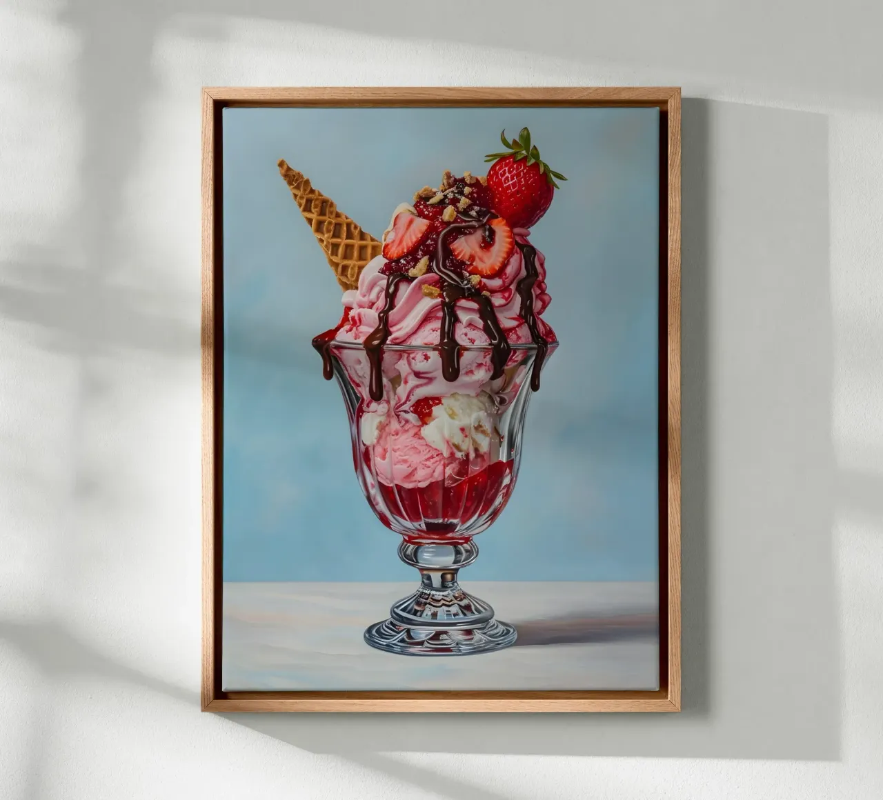Strawberry Sundae - Hyperrealistic Dessert Art Print canvas by ClubArt