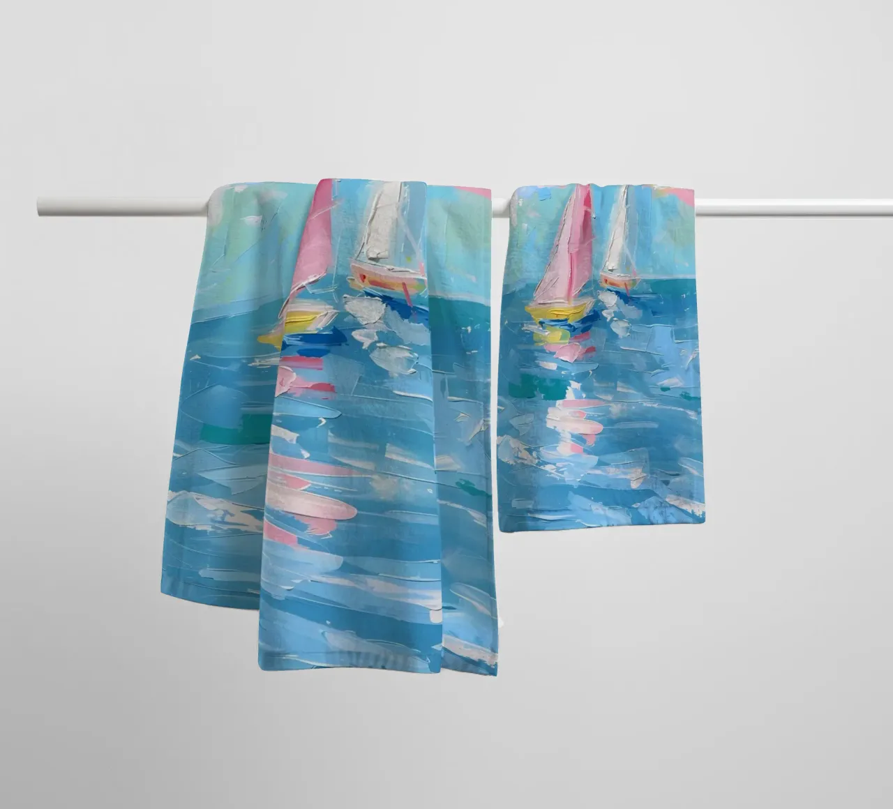 Impressionist Sailboats - Abstract Marine Art Print towel by ClubArt