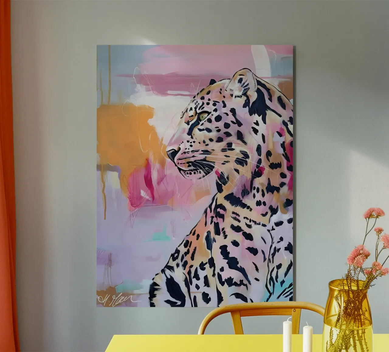 Bunte Leopard Kunst - Abstrakte Wildlife Pop Art Druck Alu-Dibond von ClubArt