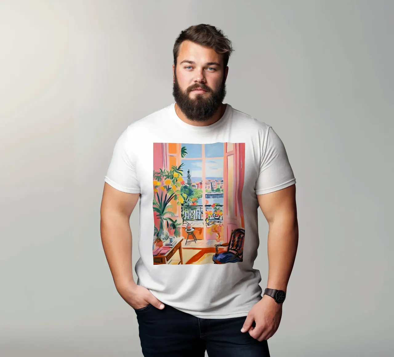 Vue d'un balcon français - Art intérieur fauviste vibrant t-shirt de ClubArt