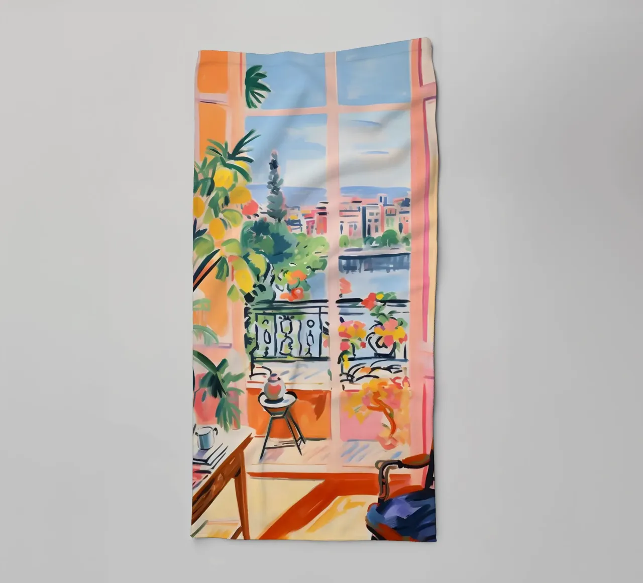 Vue d'un balcon français - Art intérieur fauviste vibrant serviette de bain de ClubArt