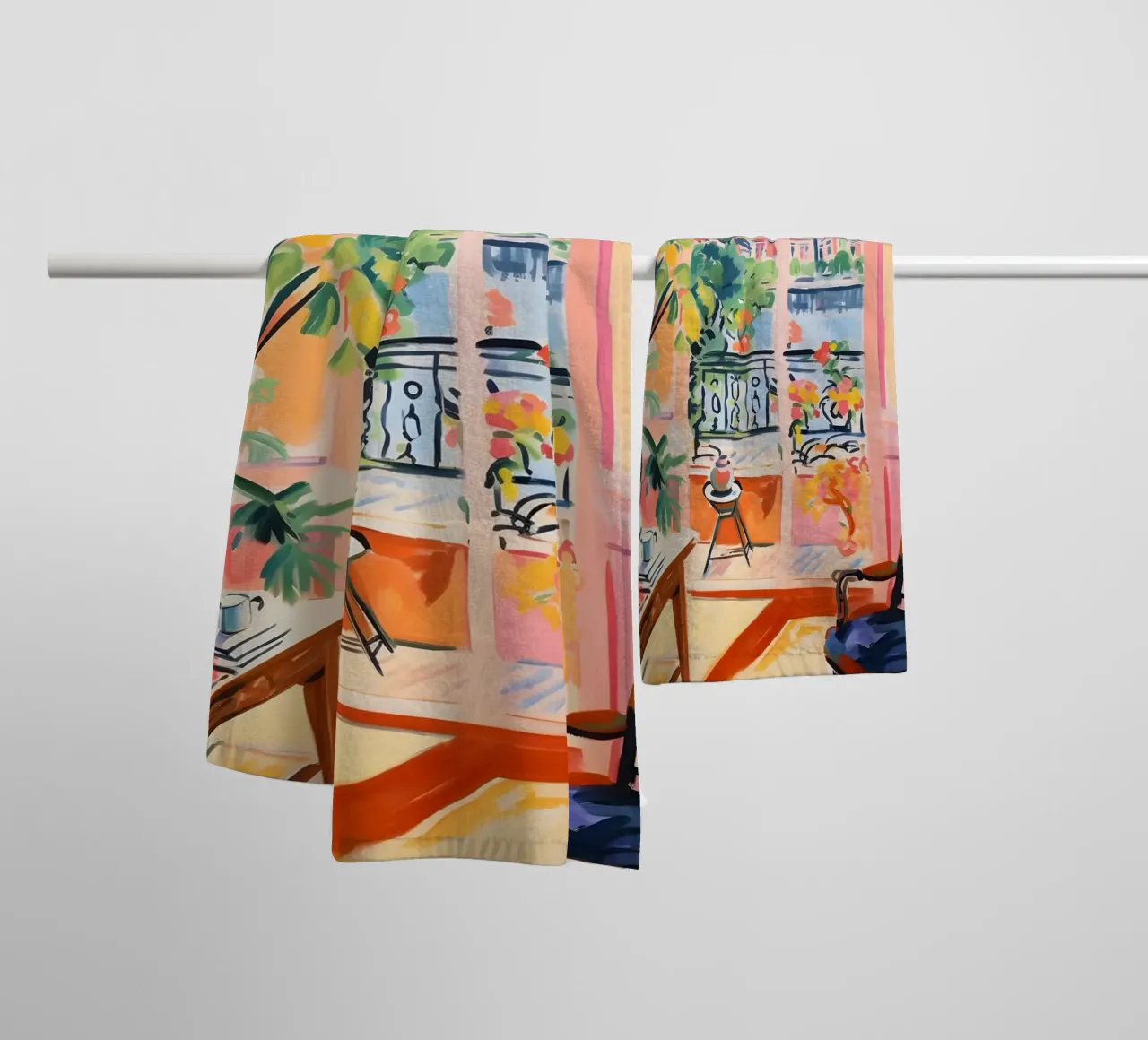 Vue d'un balcon français - Art intérieur fauviste vibrant serviette de bain de ClubArt