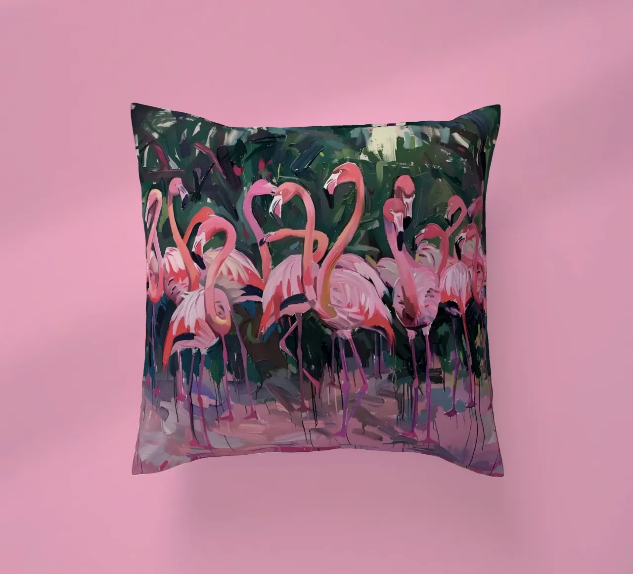 Troupeau de flamants - Art impressionniste expressif de la faune et de la flore coussin de ClubArt