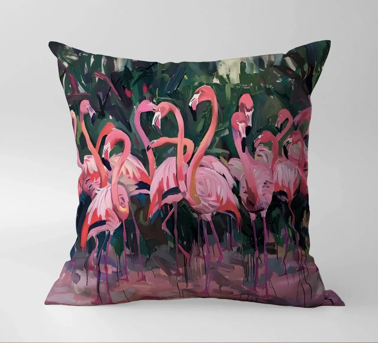 Troupeau de flamants - Art impressionniste expressif de la faune et de la flore coussin de ClubArt