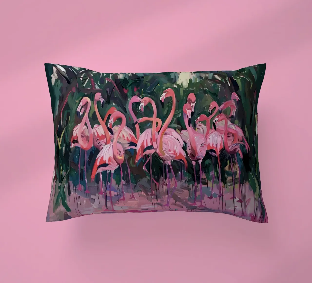 Troupeau de flamants - Art impressionniste expressif de la faune et de la flore coussin de ClubArt