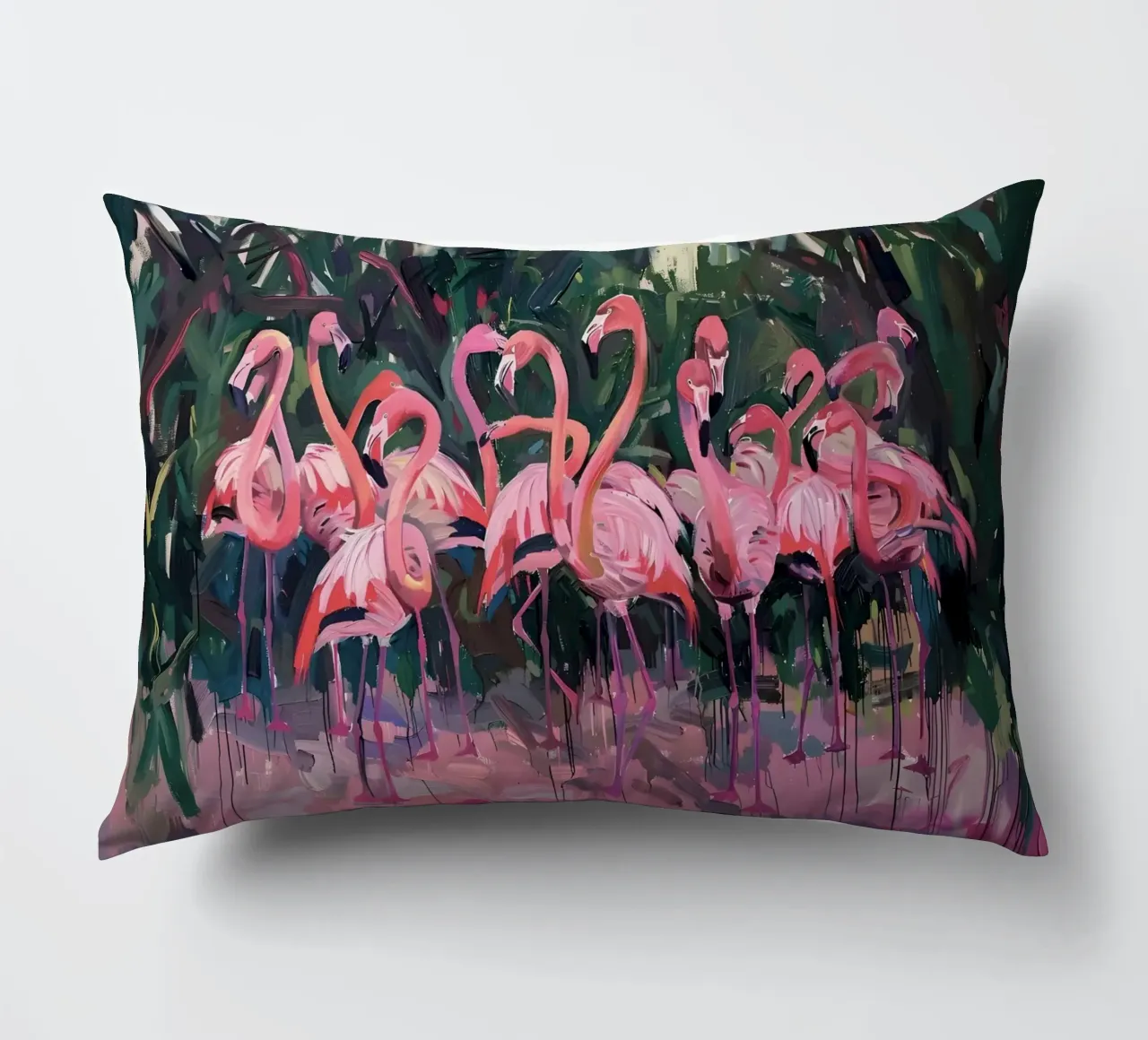 Troupeau de flamants - Art impressionniste expressif de la faune et de la flore coussin de ClubArt