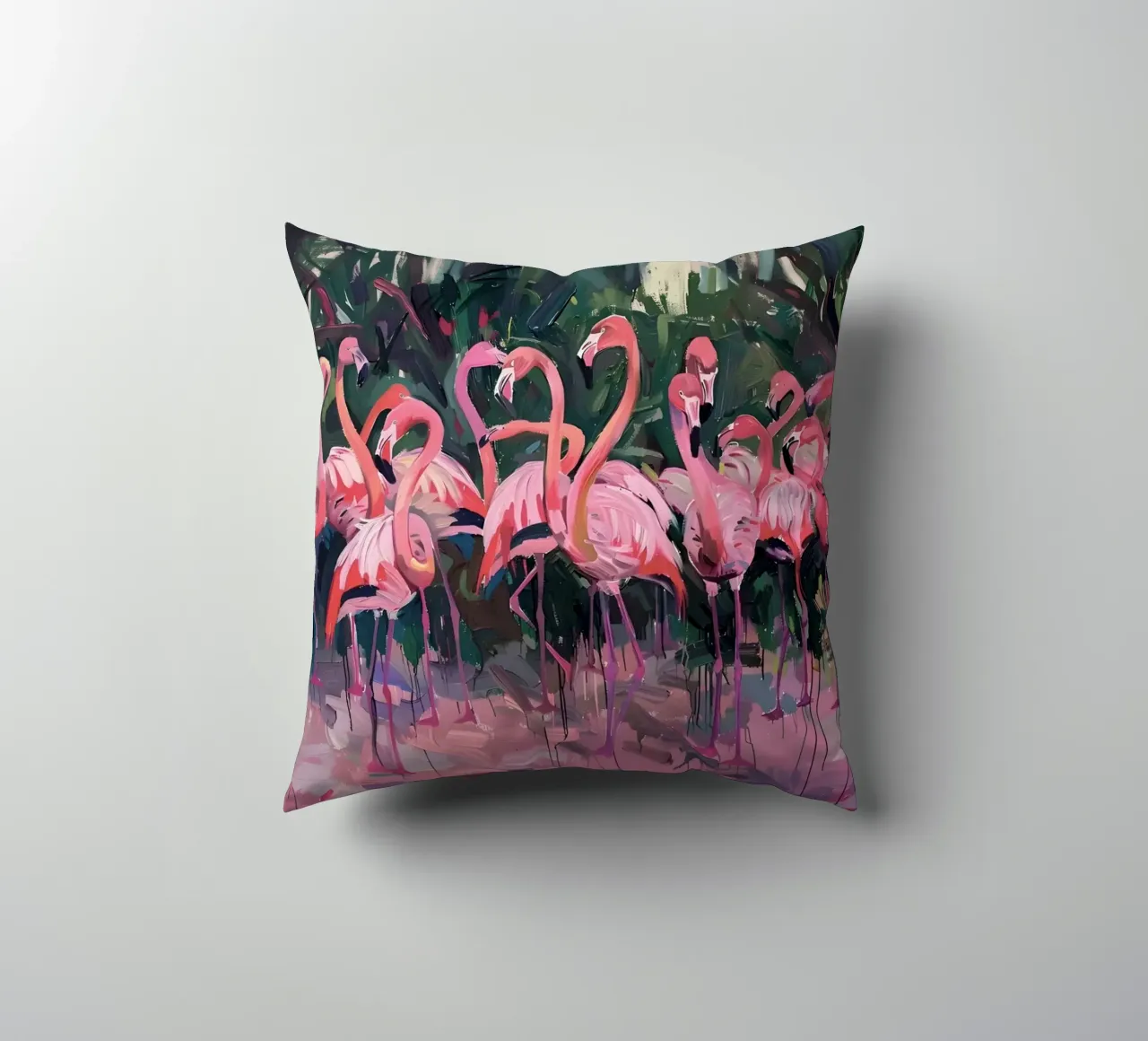 Troupeau de flamants - Art impressionniste expressif de la faune et de la flore coussin de ClubArt