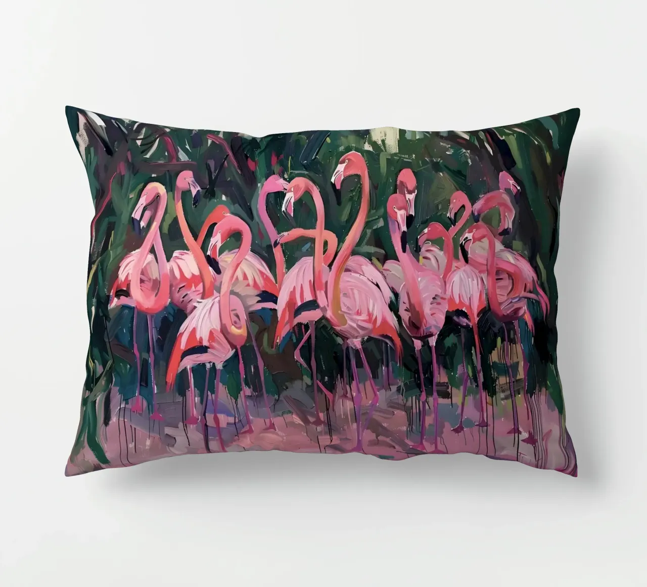 Troupeau de flamants - Art impressionniste expressif de la faune et de la flore coussin de ClubArt