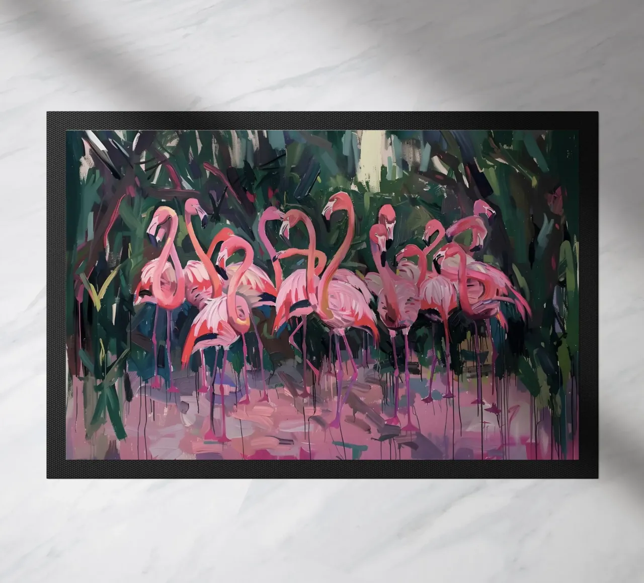 Troupeau de flamants - Art impressionniste expressif de la faune et de la flore paillasson de ClubArt