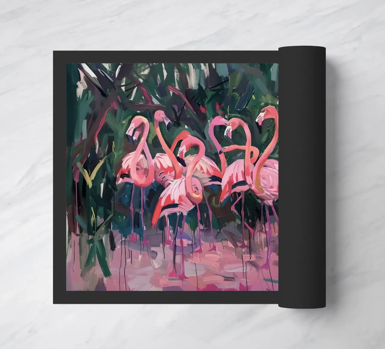Troupeau de flamants - Art impressionniste expressif de la faune et de la flore paillasson de ClubArt