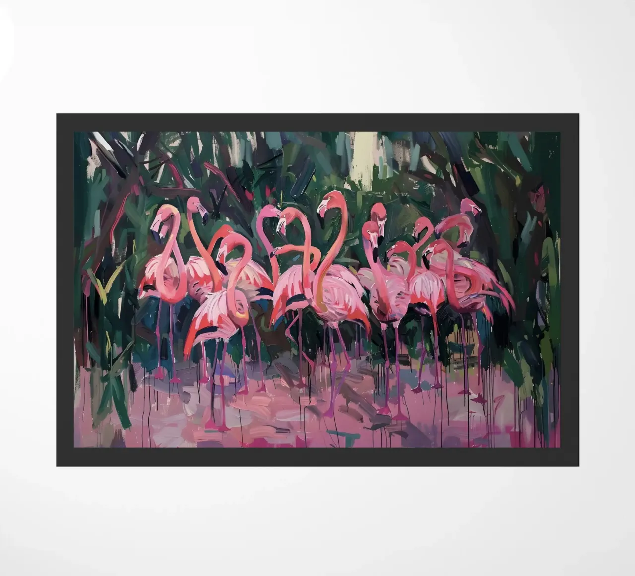 Troupeau de flamants - Art impressionniste expressif de la faune et de la flore paillasson de ClubArt
