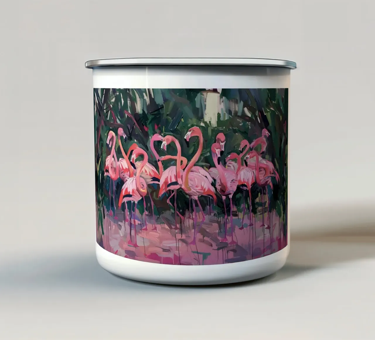 Troupeau de flamants - Art impressionniste expressif de la faune et de la flore mug en émail de ClubArt