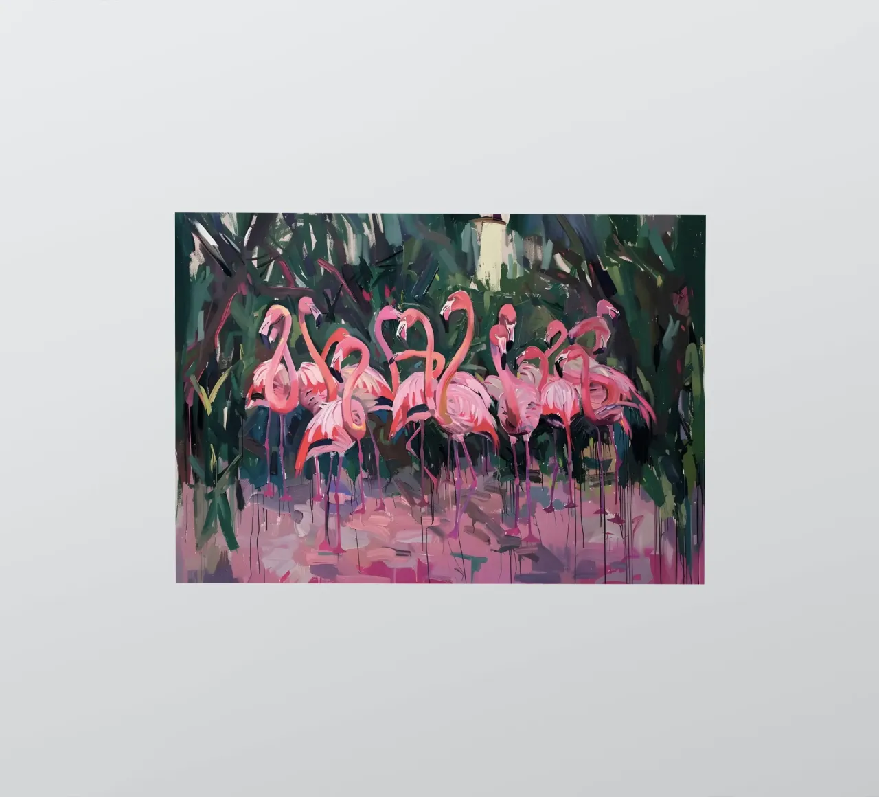 Troupeau de flamants - Art impressionniste expressif de la faune et de la flore autocollant de ClubArt