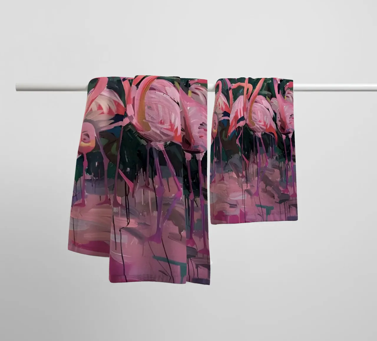 Troupeau de flamants - Art impressionniste expressif de la faune et de la flore serviette de bain de ClubArt
