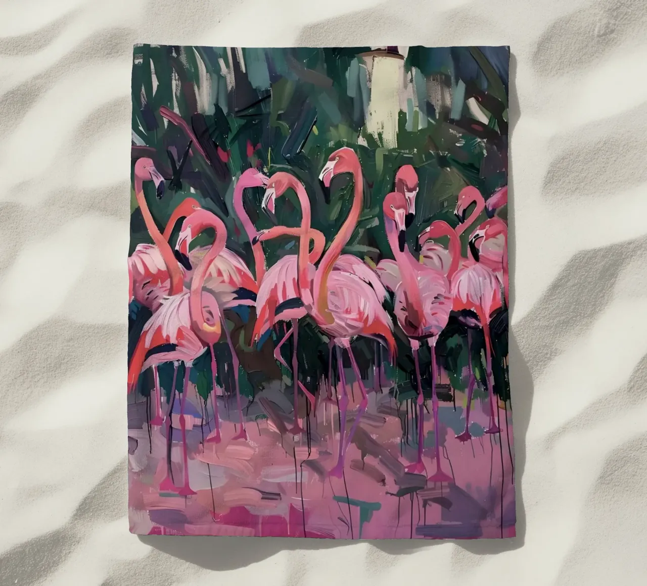 Troupeau de flamants - Art impressionniste expressif de la faune et de la flore serviette de plage de ClubArt
