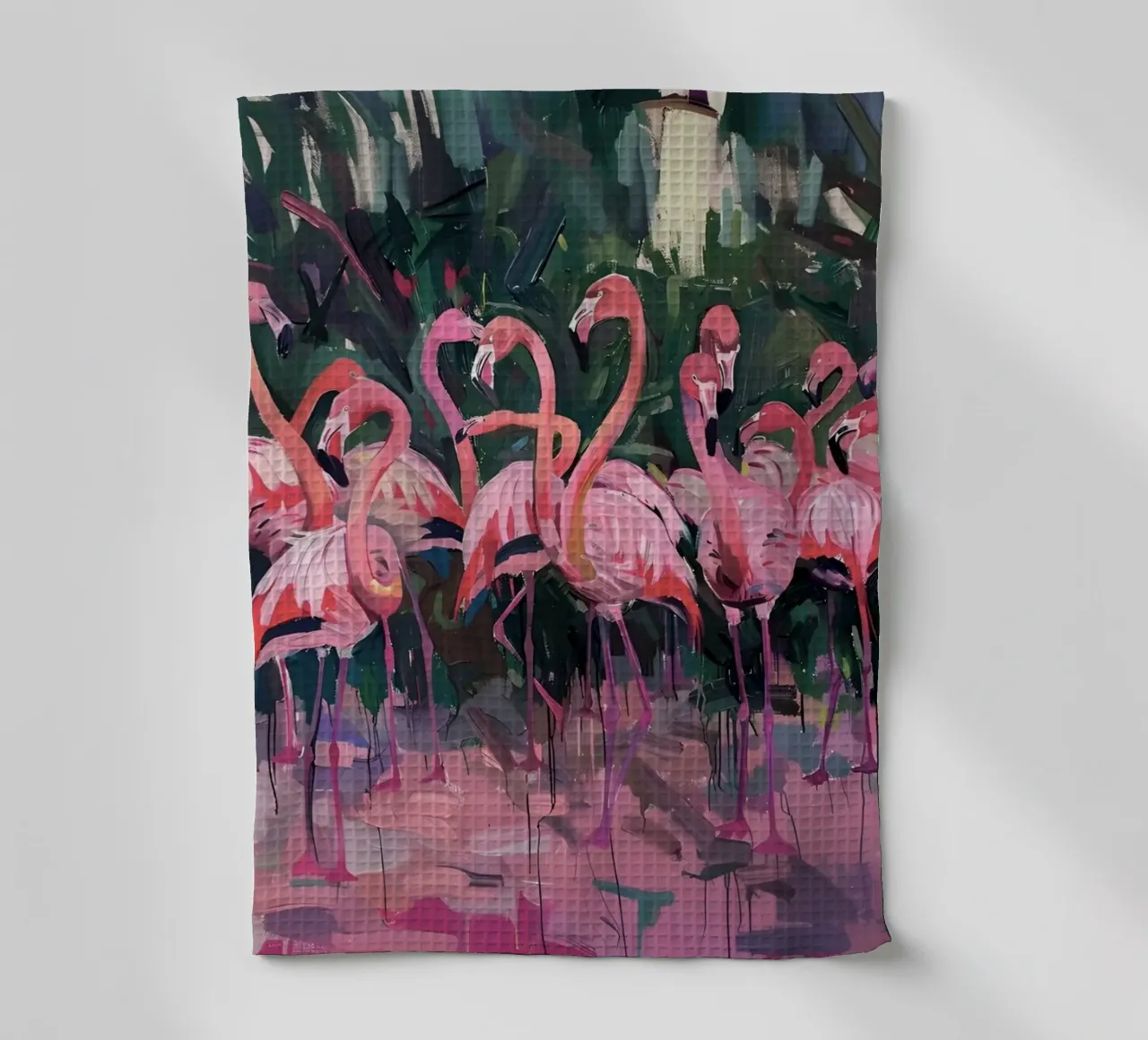 Troupeau de flamants - Art impressionniste expressif de la faune et de la flore torchon de ClubArt