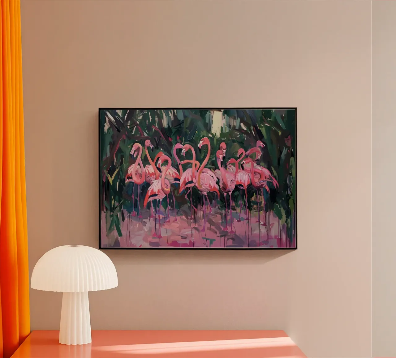 Troupeau de flamants - Art impressionniste expressif de la faune et de la flore plexiglas de ClubArt
