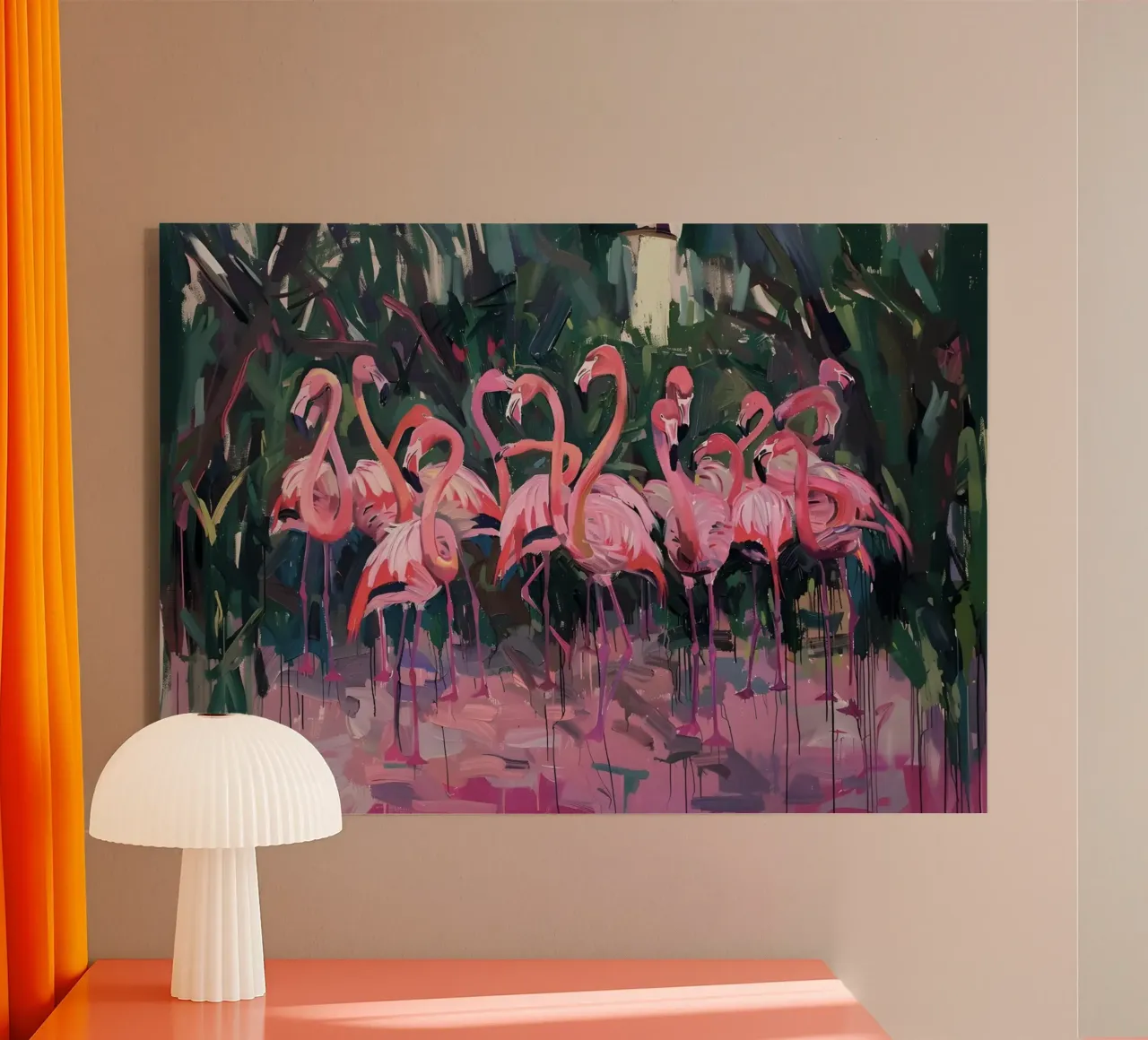 Troupeau de flamants - Art impressionniste expressif de la faune et de la flore plexiglas de ClubArt