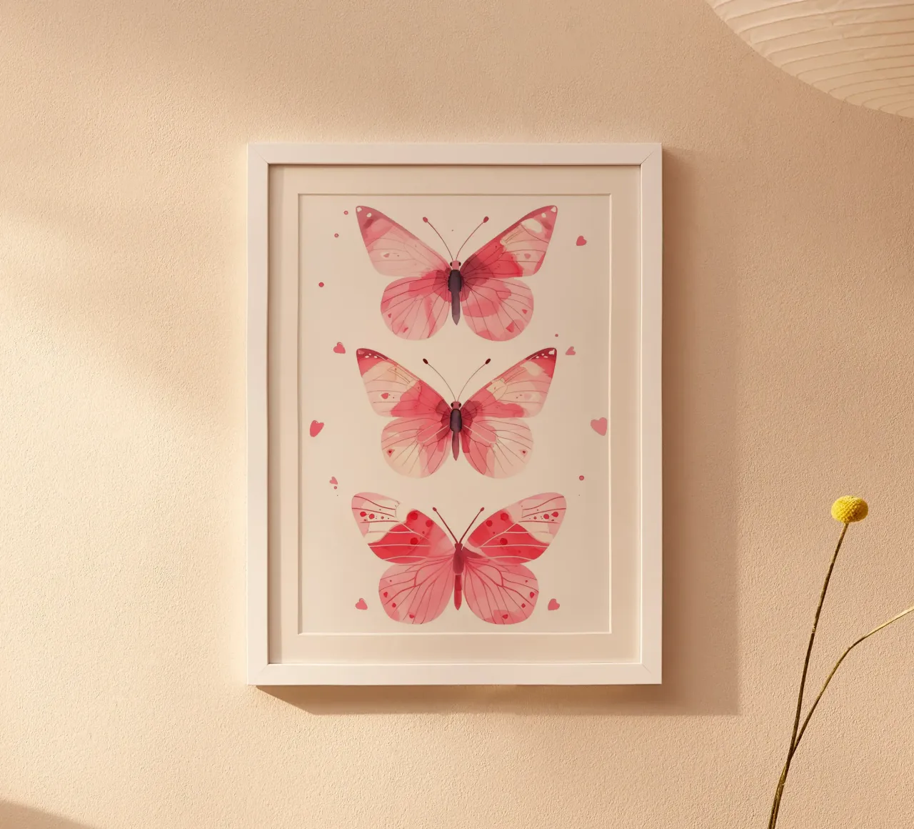 Rosa Aquarell Schmetterlinge - Ästhetischer & verträumter Kunstdruck Poster mit Kunststoffrahmen von ClubArt