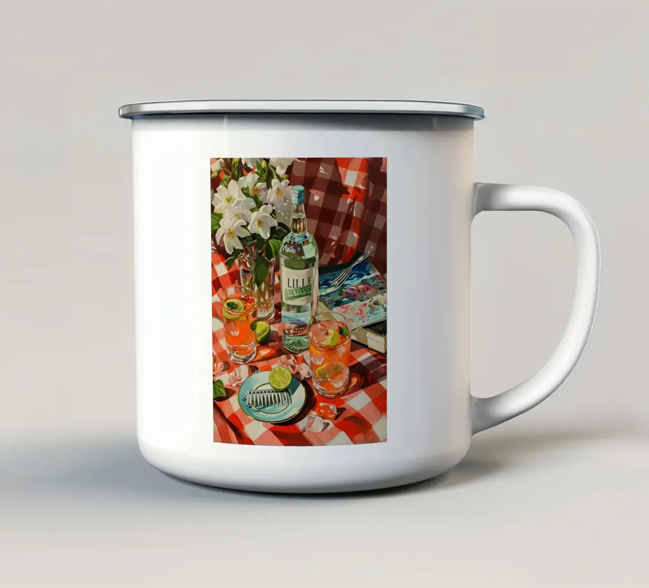 Lillet Picnic - Una vivace natura morta di Janet Fish tazza in smalto da ClubArt