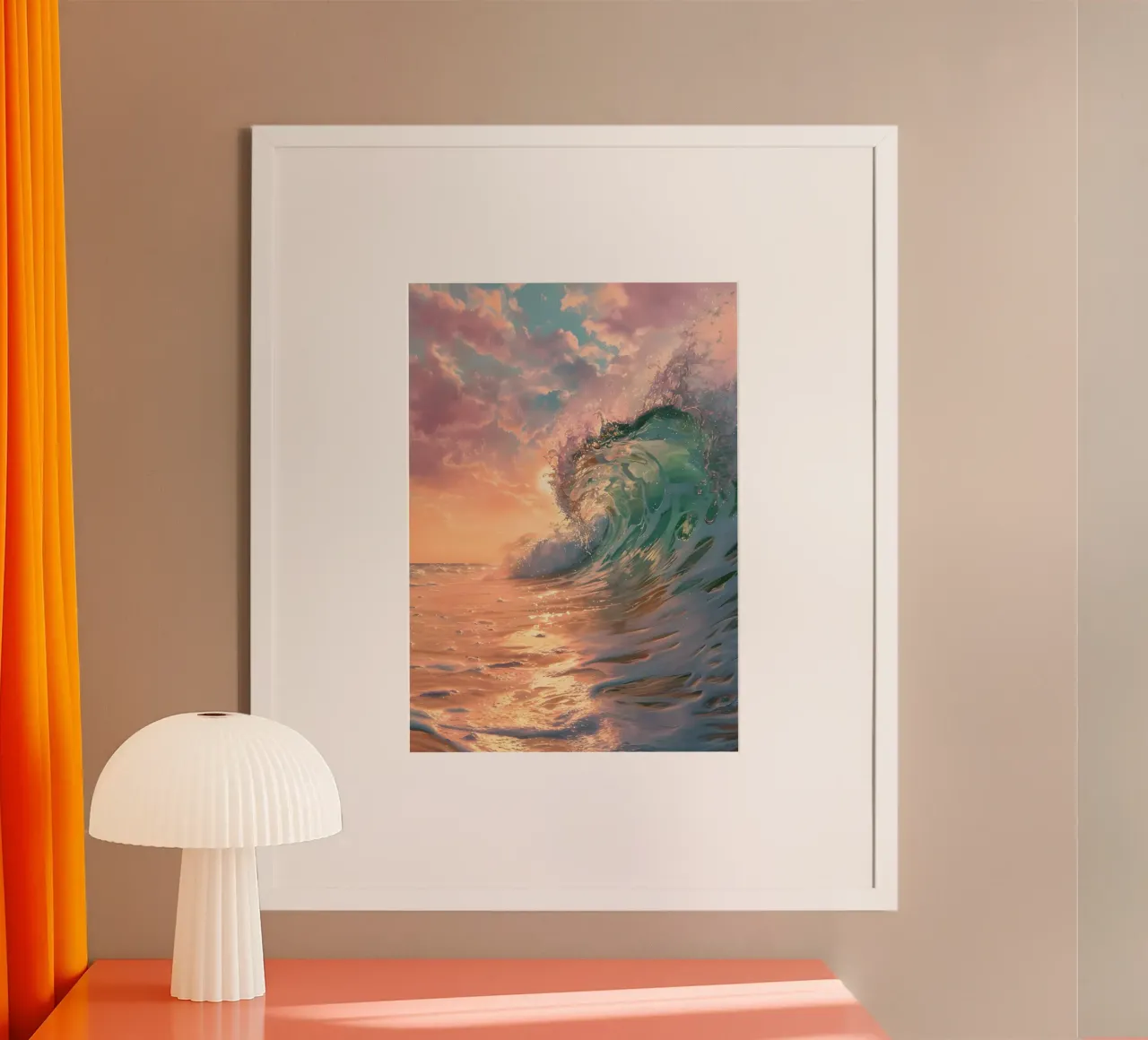 Sunset Ocean Wave - Levendige kustlijn zeegezicht kunst poster van ClubArt