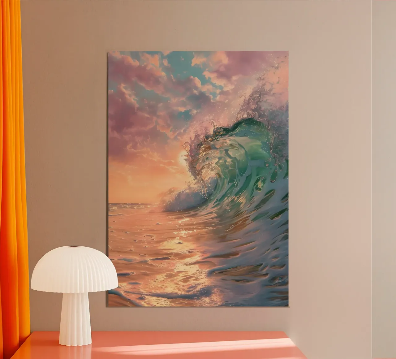 Sunset Ocean Wave - Levendige kustlijn zeegezicht kunst poster van ClubArt