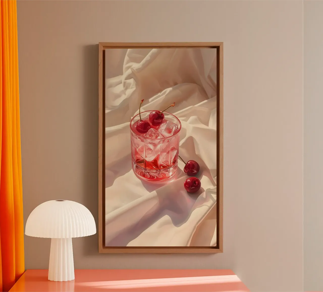 Eleganza del cocktail alla ciliegia - Natura morta realistica di una bevanda tela con Cornice a cassetta da ClubArt