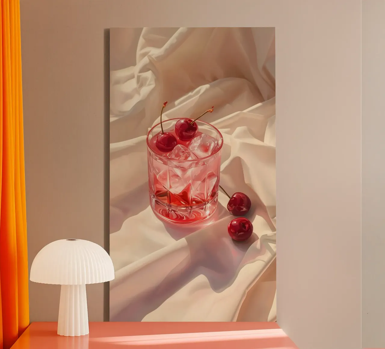 Eleganza del cocktail alla ciliegia - Natura morta realistica di una bevanda tela con Cornice a cassetta da ClubArt