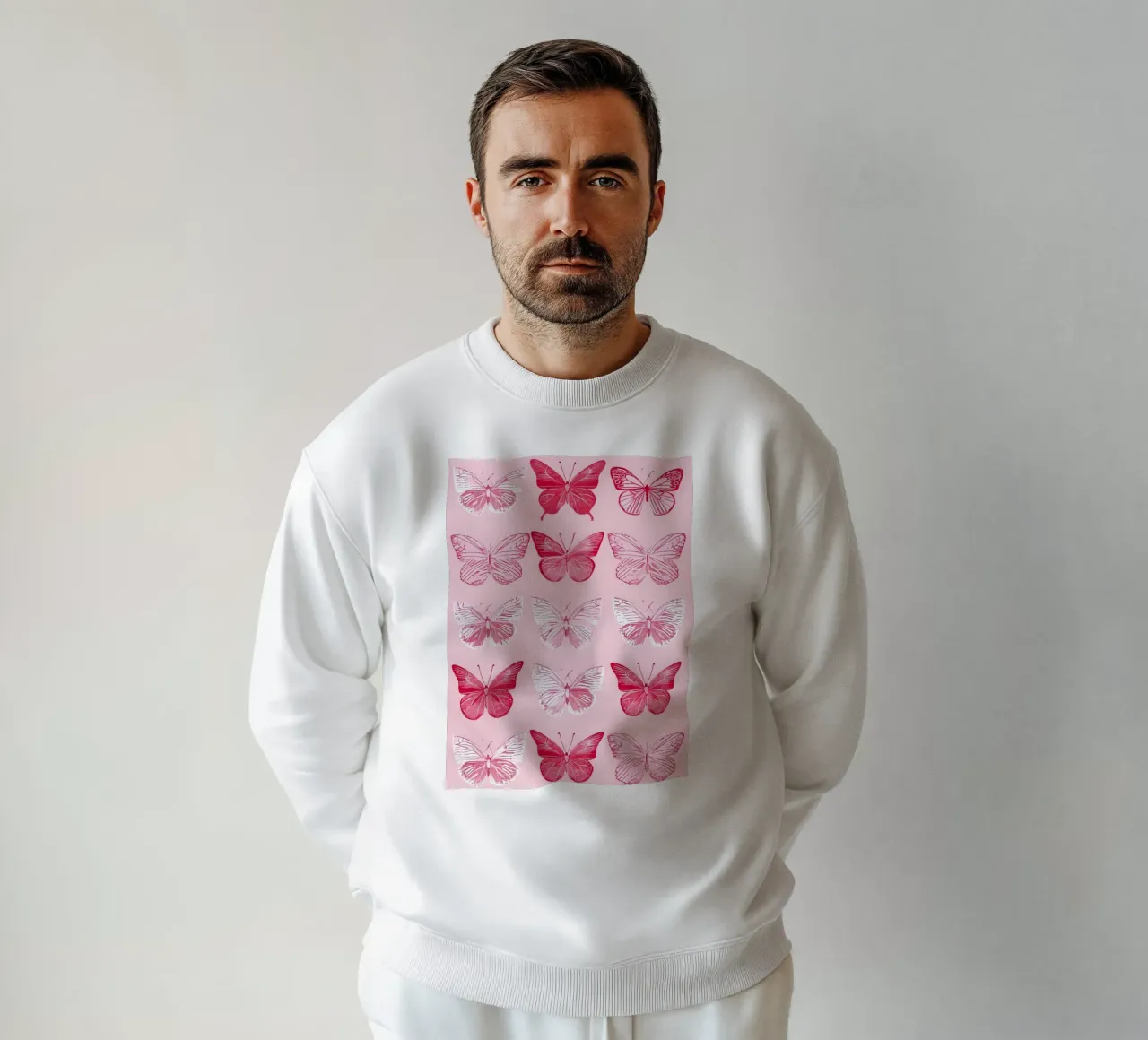 Elegant Butterflies - Pink Pattern Minimalist Art Print sweatshirt by ClubArt