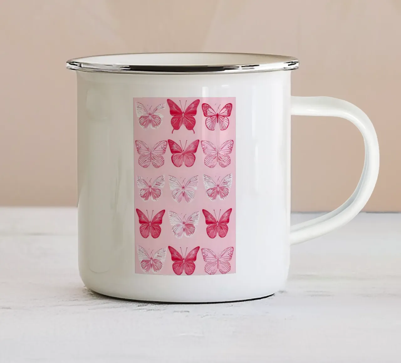 Elegant Butterflies - Pink Pattern Minimalist Art Print enamel mug by ClubArt