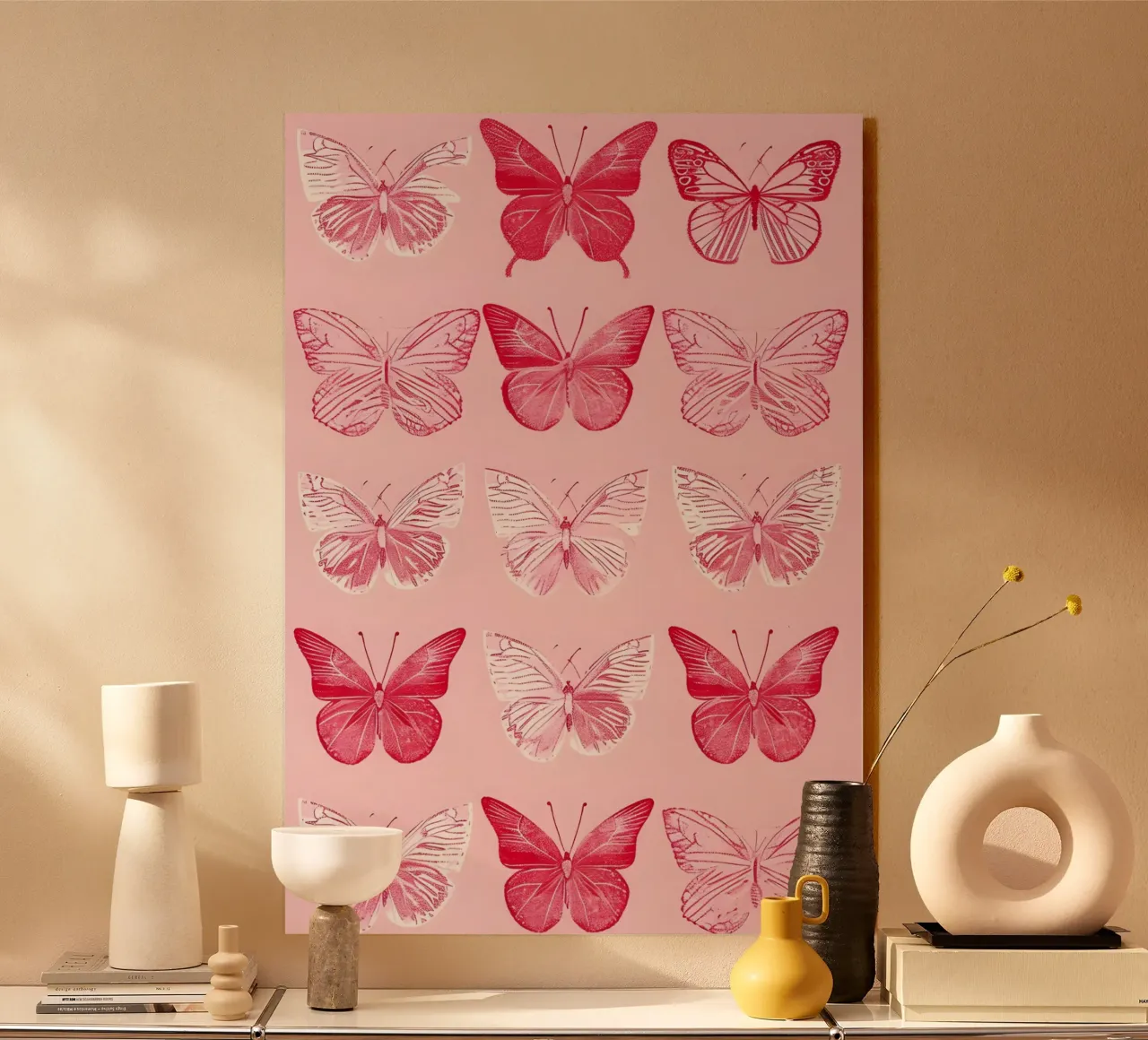 Elegant Butterflies - Pink Pattern Minimalist Art Print alu-dibond by ClubArt