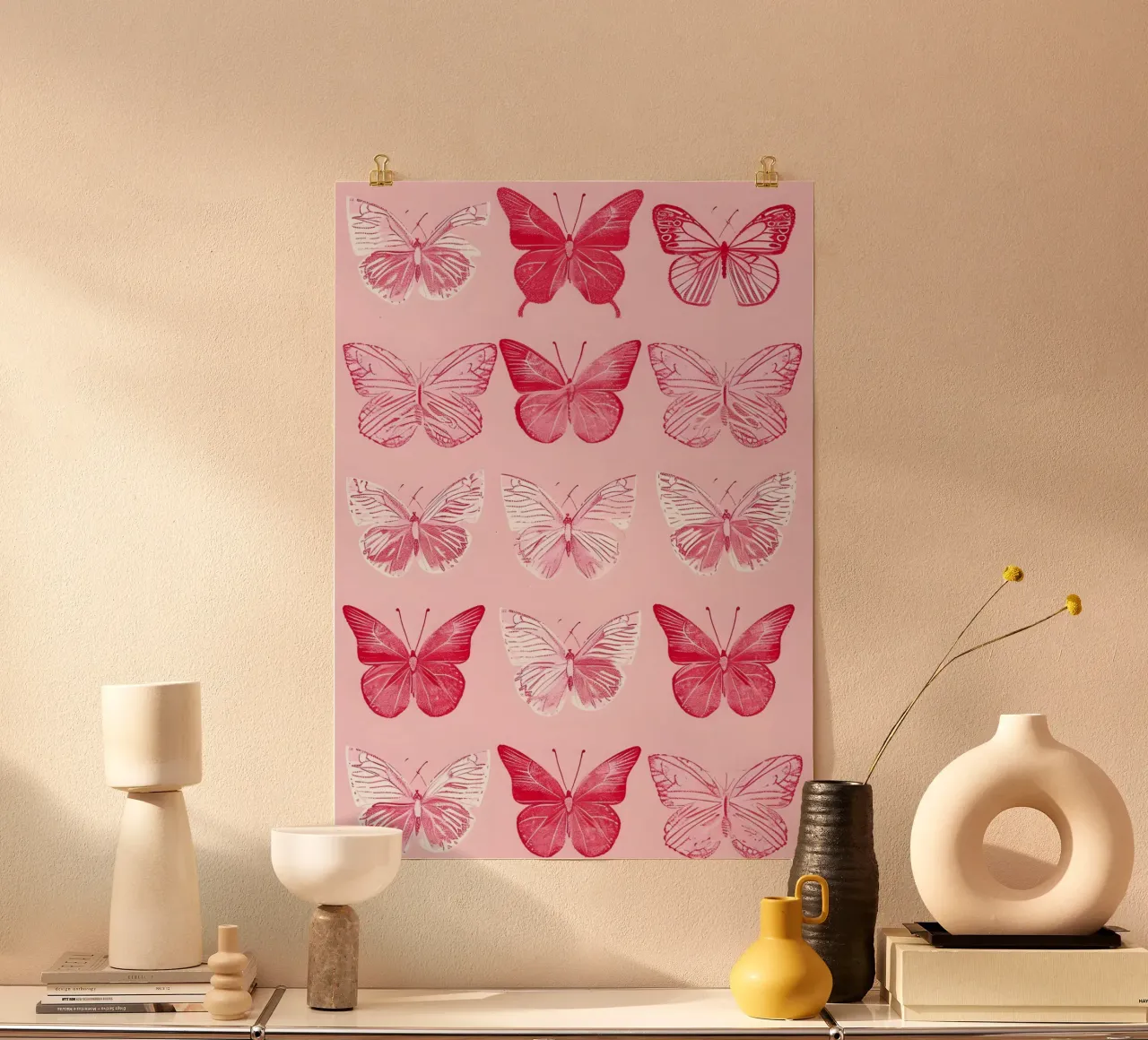 Elegant Butterflies - Pink Pattern Minimalist Art Print hahnemühle by ClubArt