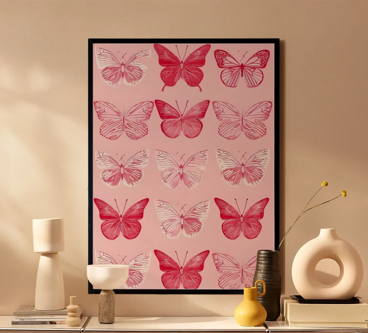 Elegant Butterflies - Pink Pattern Minimalist Art Print hahnemühle by ClubArt