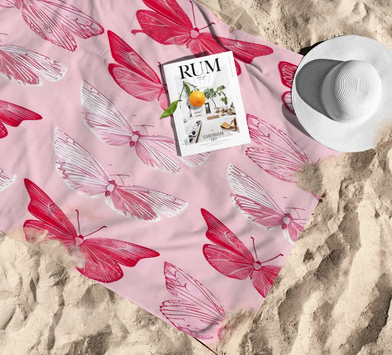 Elegant Butterflies - Pink Pattern Minimalist Art Print beach towel by ClubArt