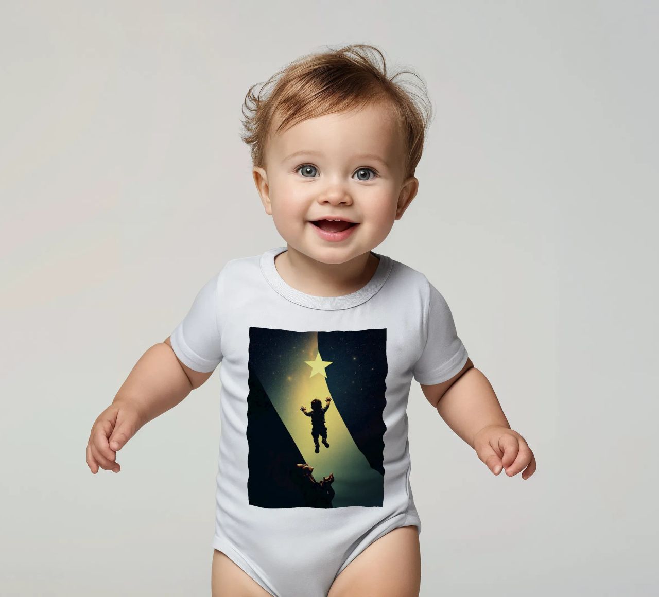 Enfant tentant d'atteindre une étoile sous le regard émerveillé d'un parent body bébé de DesignDoodle