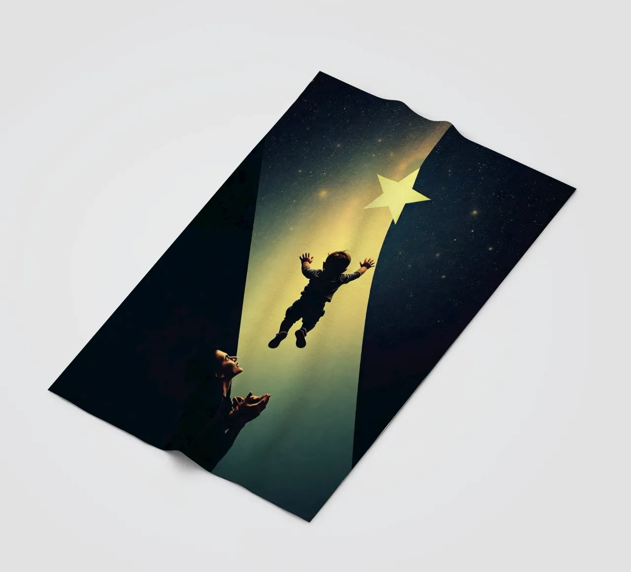 Child reaching for a star while parent looks on in awe fleece blanket by DesignDoodle