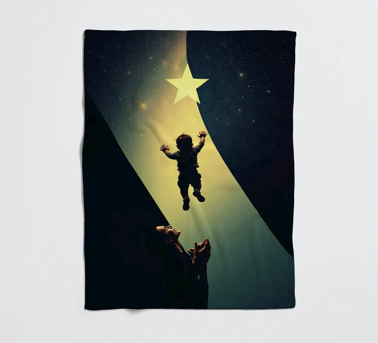 Child reaching for a star while parent looks on in awe fleece blanket by DesignDoodle