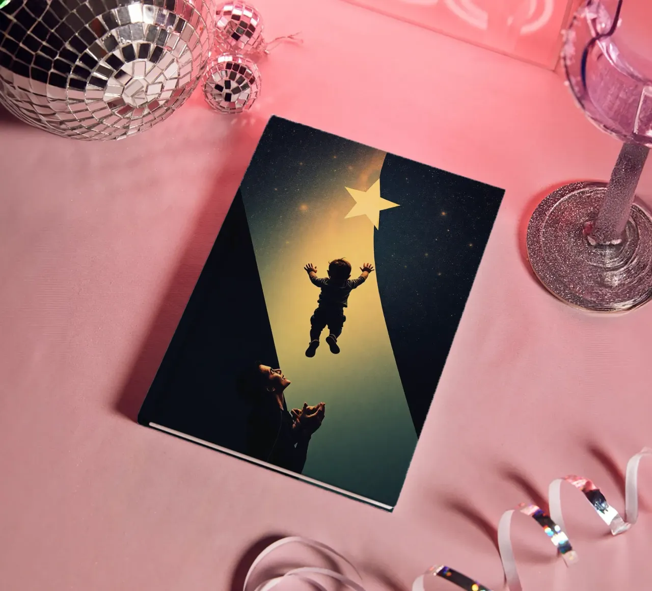 Child reaching for a star while parent looks on in awe notebook by DesignDoodle