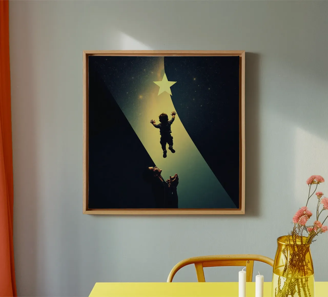 Child reaching for a star while parent looks on in awe canvas by DesignDoodle
