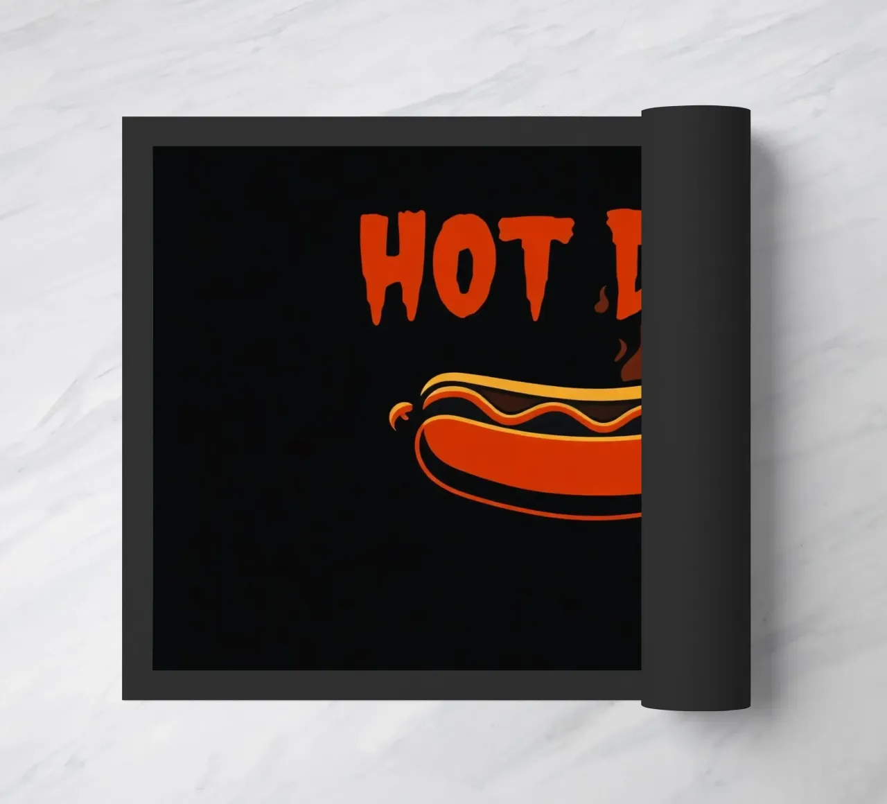 Design grafico di hot dog con lettere in grassetto e colori vivaci zerbino da DesignDoodle