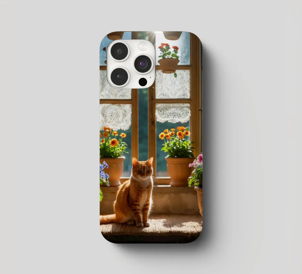 Ginger cat resting on windowsill surrounded by colorful flow iphone case by DesignDoodle