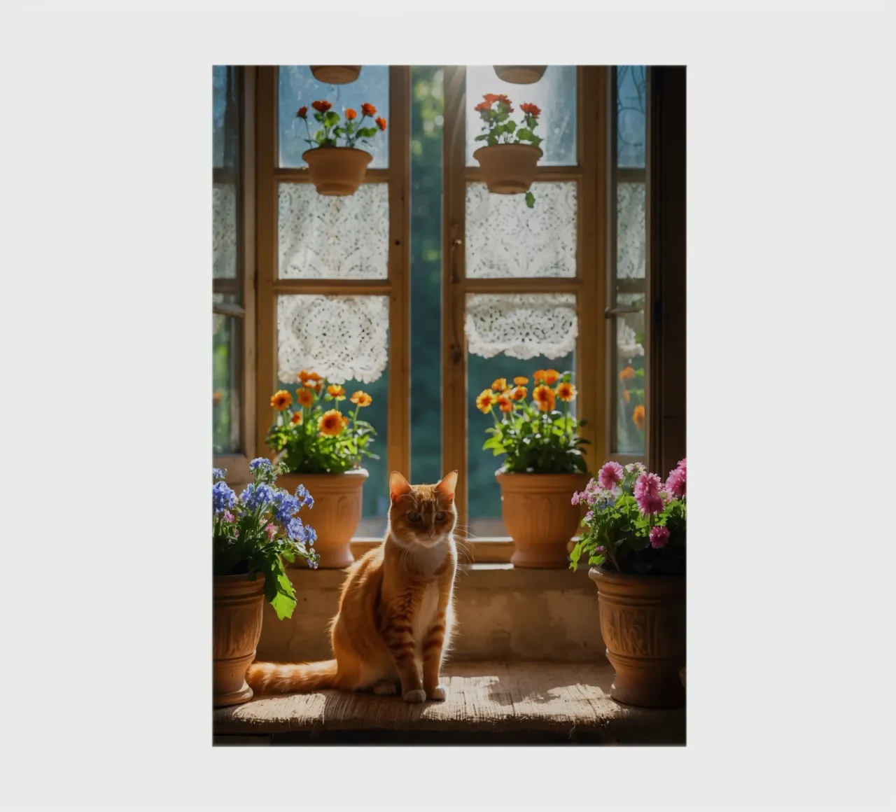 Ginger cat resting on windowsill surrounded by colorful flow notebook by DesignDoodle