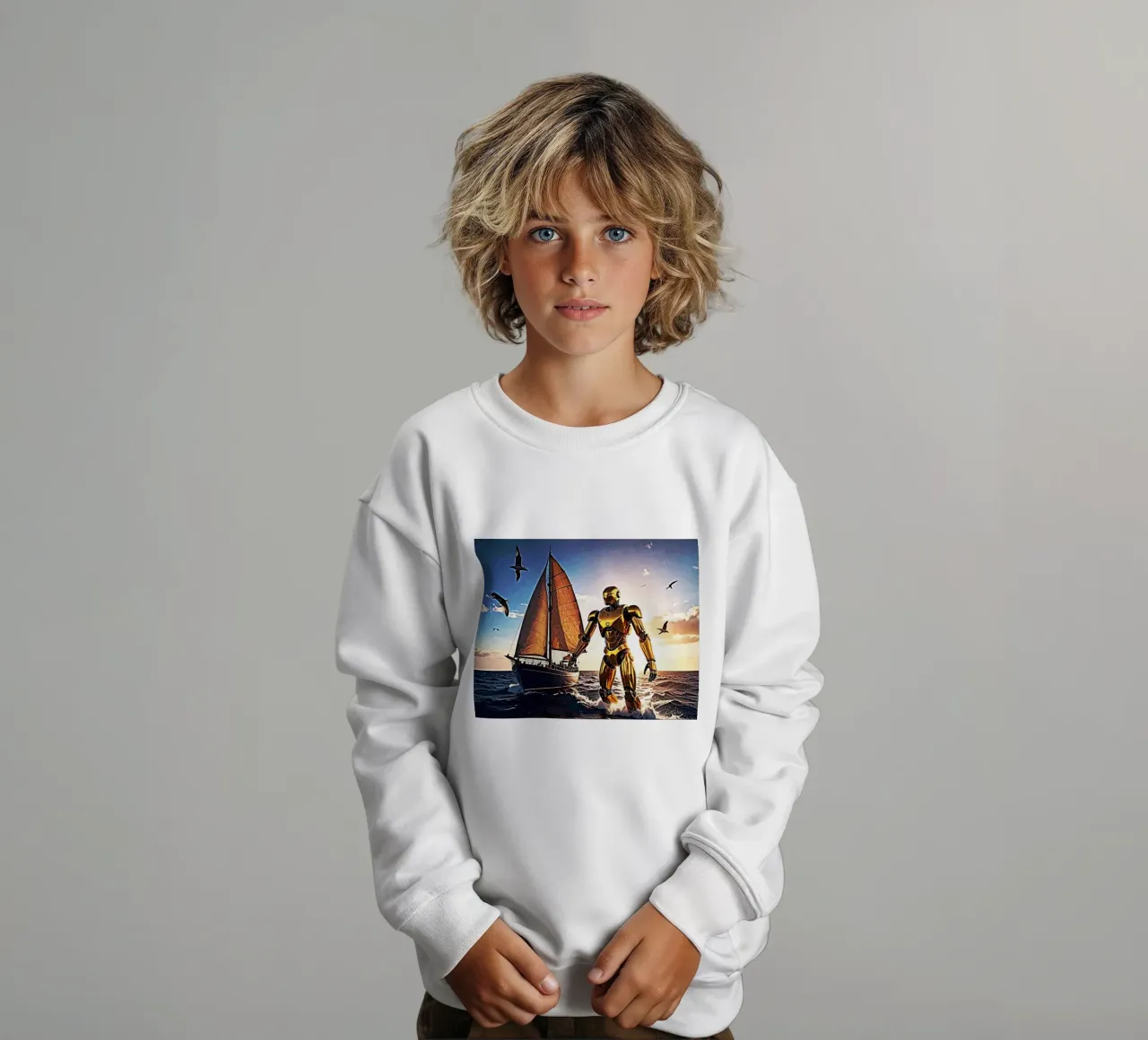 ROBOT AVEC VOILIER. sudadera para niño de Thierry vobmann photography